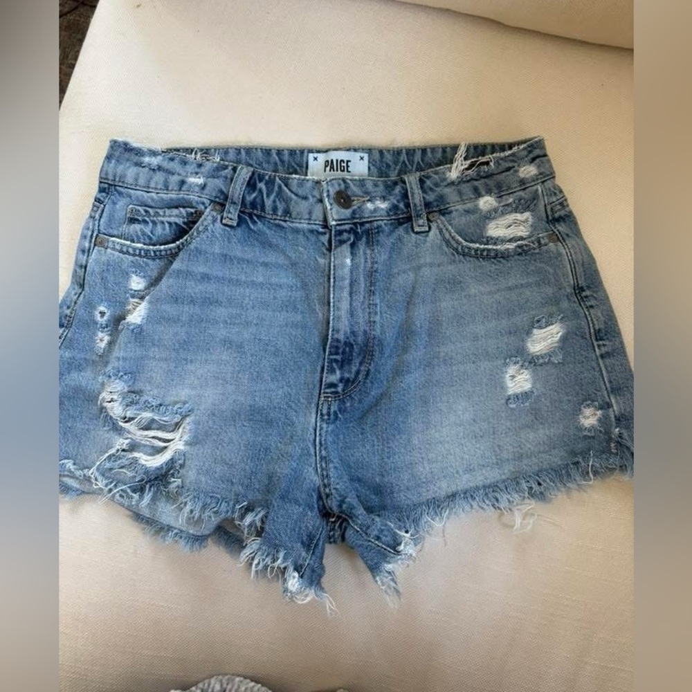 PAIGE Women's Ripped Jean Shorts - Light Blue